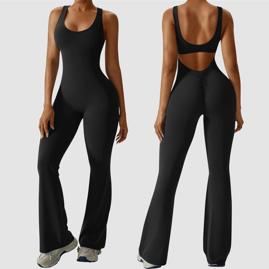 OYV Women Workout Scrunch Flare Jumpsuits Sexy Backless Butt Lift Gym Yoga Jumpsuits