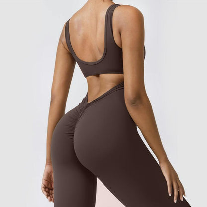 OYV Women Workout Scrunch Flare Jumpsuits Sexy Backless Butt Lift Gym Yoga Jumpsuits