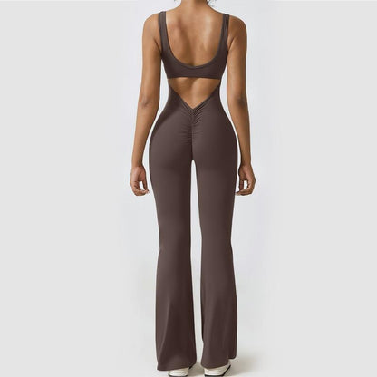 OYV Women Workout Scrunch Flare Jumpsuits Sexy Backless Butt Lift Gym Yoga Jumpsuits